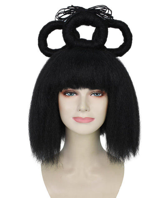女性用H-5877 ブラック アップド ゲイシャ ウィッグ ハロウィンに最適 難燃性合成ファイバー