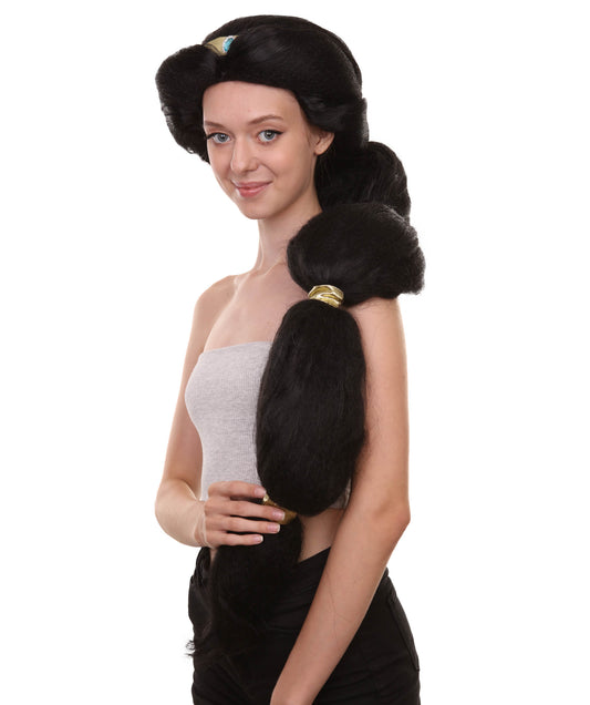Wigs2you H-5181 女性用 ロング編み込み風 ブラックウィッグ クラウン付き コスプレ ハロウィン パーティー用 通気性キャップ フリーサイズ