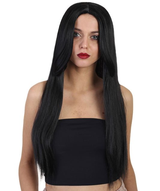 ハロウィンパーティープレミアム H-2556 ブラックコスプレロングストレートウィッグ 華麗なレディースウィッグでのダッパーからダッシングへの変身