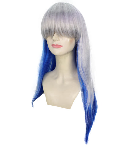Wigs2you H-6934 大人女性用ロングウェーブシルバー＆ブルーグラデーションウィッグ｜難燃性合成繊維｜ハロウィンやコスプレに最適なフリップエンドウィッグ