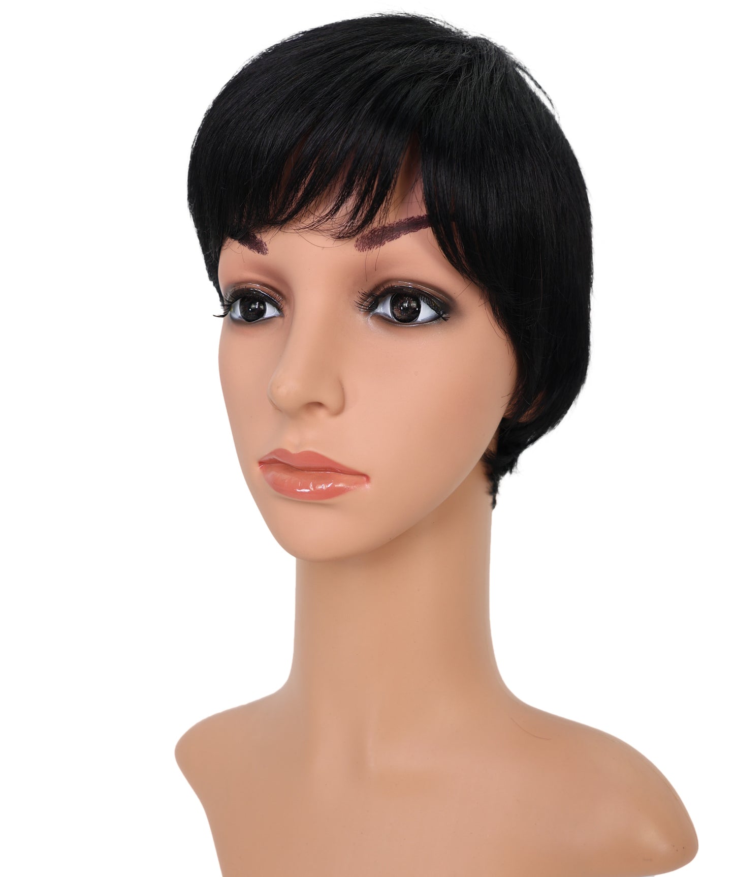 Wigs2you HH-188 ショートウィッグ _ 100%人毛、8.5" ナチュラル黒ピクシーカット _ 軽量医療用・日常用