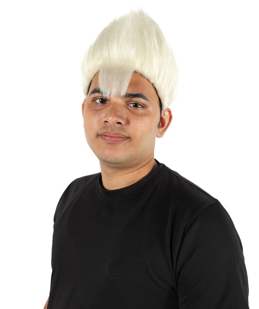 Wigs2you H-7081 大人用メンズ ホワイト スパイキー パンクウィッグ | ミディアム プラチナ 合成毛 調節可能なキャップ付き コスプレ、ハロウィン、ステージパフォーマンス、ロールプレイに最適