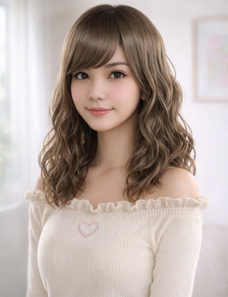 Wigs2you W-1023 自然で程よいボリュームのなみなみカールミディアムウィッグ | どんなスタイルにあわせてもオシャレ度アップ | ウィッグネット付き