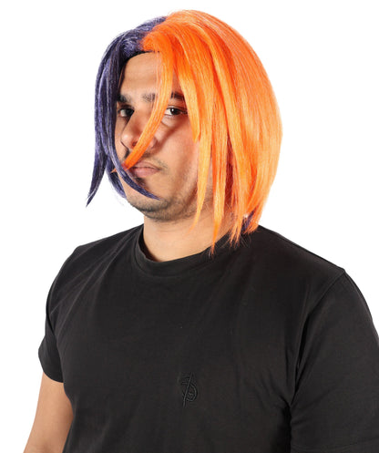 Wigs2you  H-7071 大人用メンズショートストレートフルウィッグ オレンジ＆ダークブルー 12インチ 難燃性合成繊維 キャップレスデザイン ハロウィンやパーティーに最適