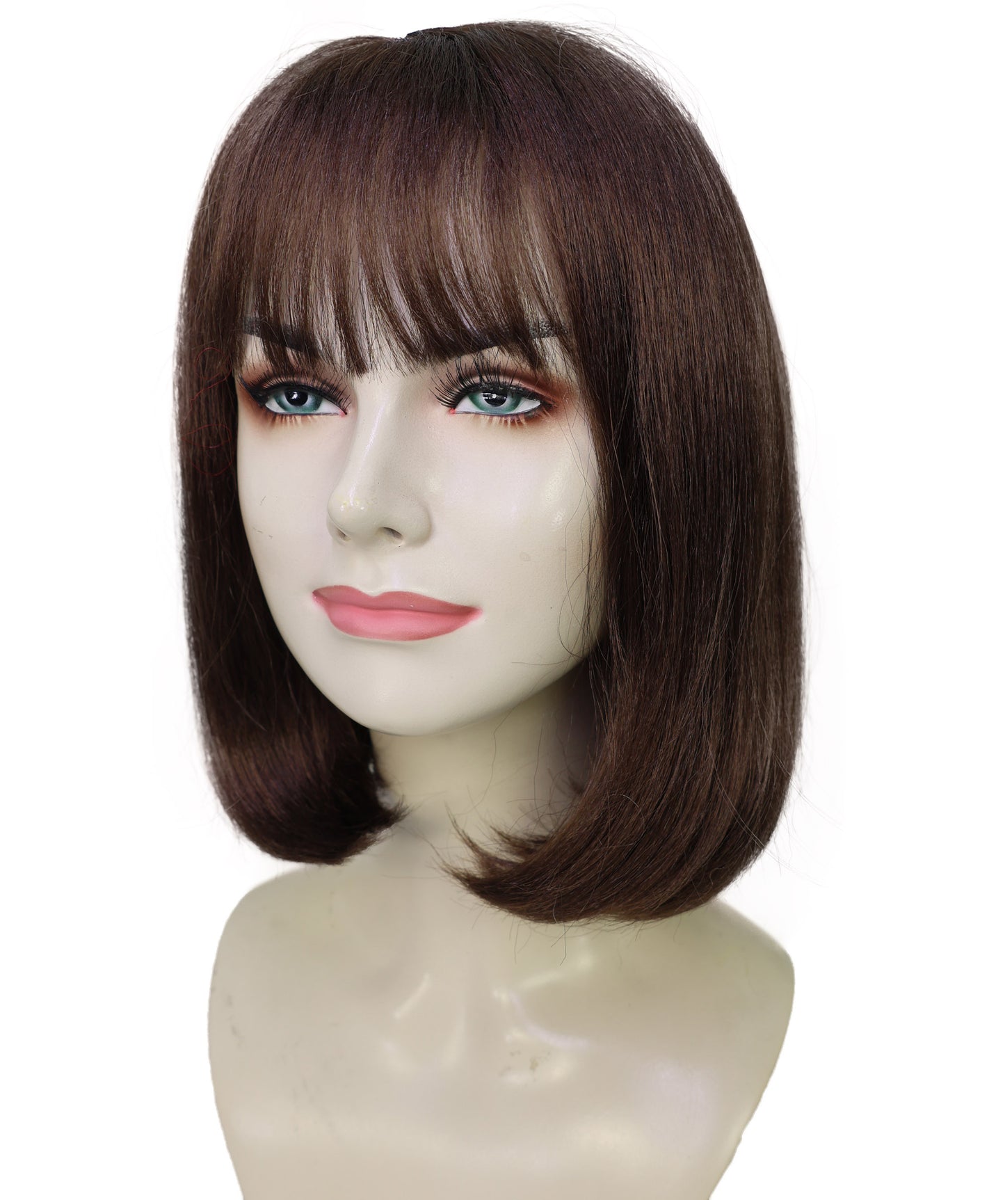 Wigs2you H-6908 女性用 12インチ アーモンドブラウン ショートボブウィッグ（前髪付き）｜耐熱性合成繊維使用｜自然で軽量な通気性キャップ付きウィッグ