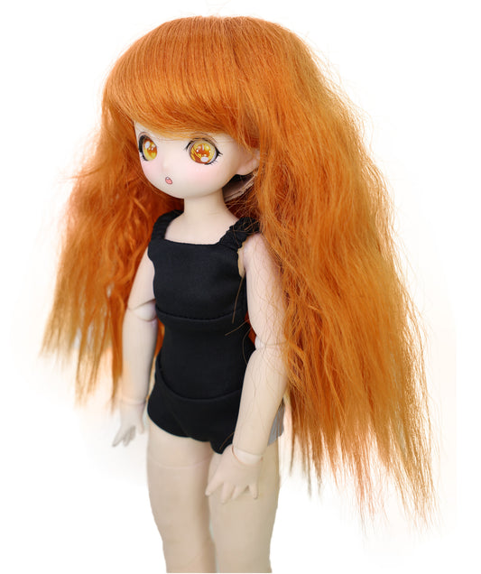 Wigs2you B-203 9インチドール用ロングウィッグ｜オレンジ耐熱合成繊維使用｜通常キャップ付き｜ハンドメイドドール、玩具修復、ミニフィギュア、クラフトに最適｜柔らかく絡まりにくい、スタイリング簡単なヘアピース