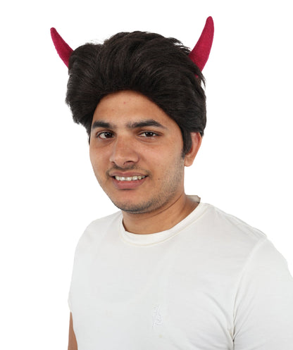 Wigs2you  H-7064 大人用男性用ファンタジー悪魔フルウィッグ（角付き）ダークブラウン合成繊維製。ハロウィン、パーティー、舞台、ロールプレイに。