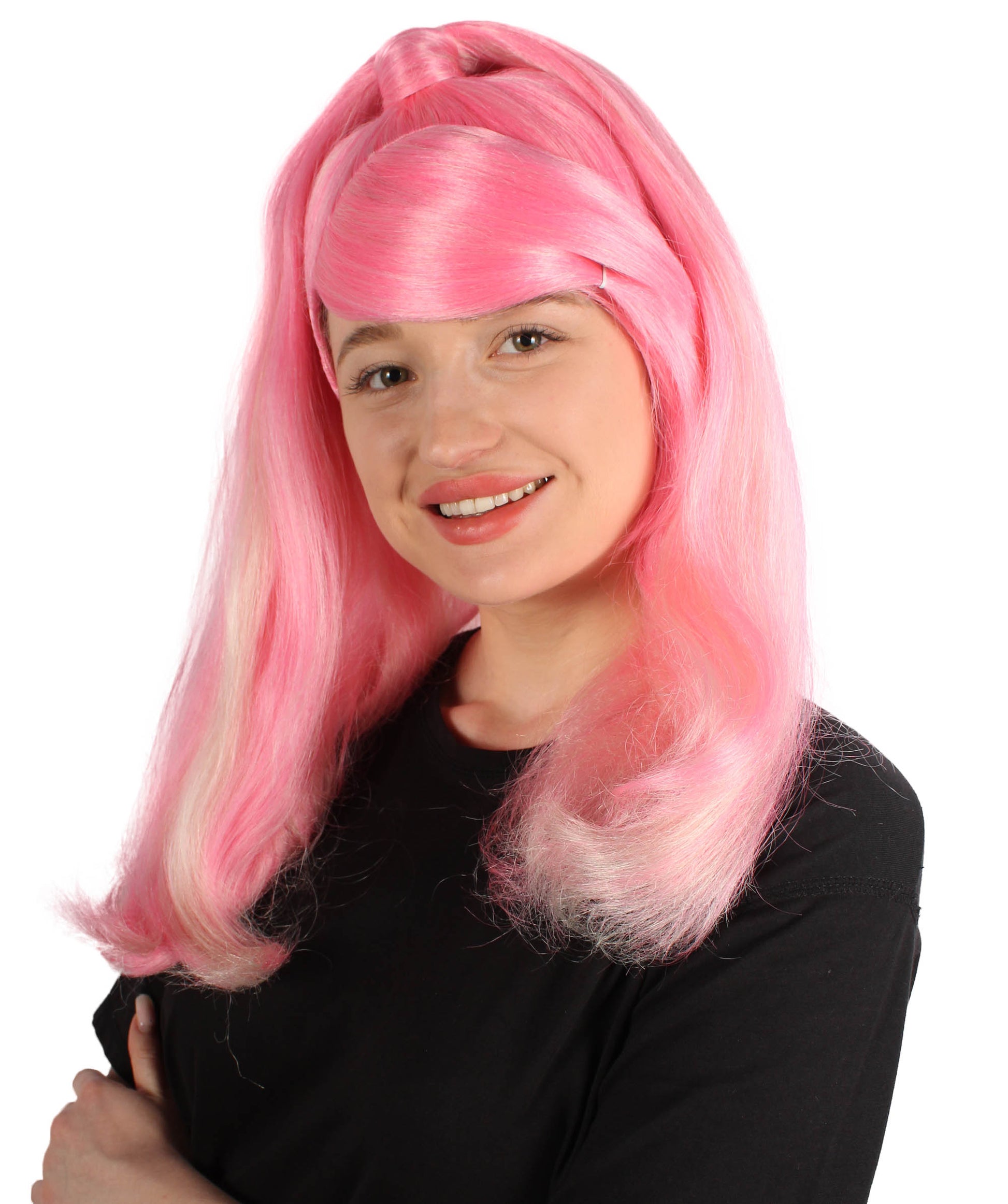 大人向け女性用 H-5818 ラッパー ピンク ポニーテール ウィッグ ハロウィンに最適 難燃性合成ファイバー