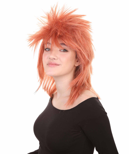 Wigs2you ハロウィン パーティー プレミアム H-1310 簡単に着用でき 快適なフィット感 80 年代女性ピーチ ロッカー スタイルウィッグ