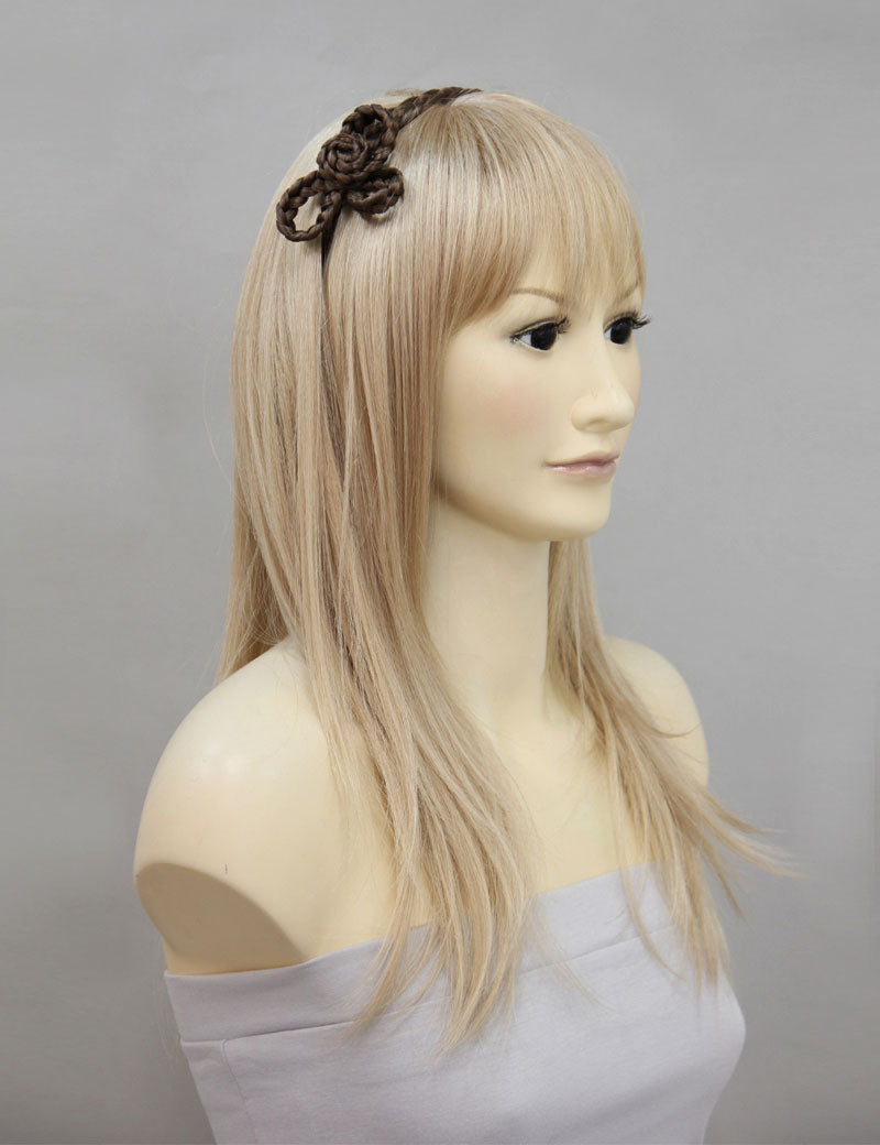 女性 W-8224A のおしゃれなアッシュブラウン 可愛いコンビネーション三つ編みヘッドバンド フラワーヘアアクセサリー 合成繊維