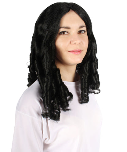 ハロウィンパーティープレミアム H-5352 女性用 ブラック カーリーショルダーレングス トレンディ スタリーカールズウィッグ