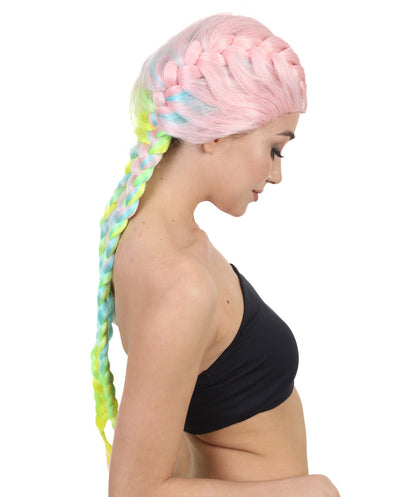 Wigs2you ハロウィンパーティープレミアムレディース H-1823 華やかに見える独占コスプレウィッグ カイリー・ジェンナ レインボー三つ編みスタイル