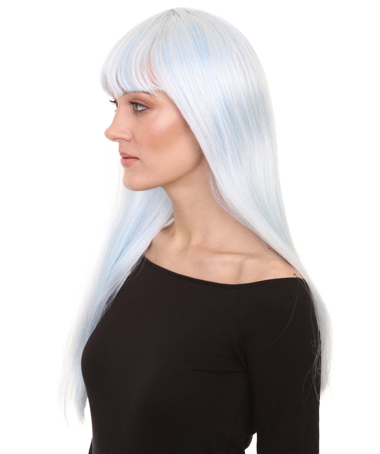 ロングボブホワイト女性用ウィッグ H-3358 華やかなパーティーイベント準備完了のハロウィンウィッグ プレミアム通気性のあるキャップレスキャップ