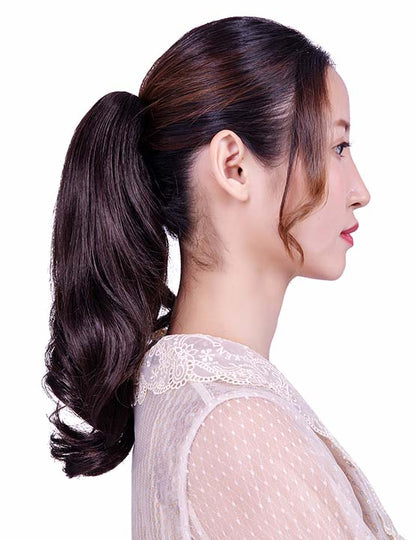 レディースファッション WS-5004 ブラック ヒートスタイリング可能 ポニーテールウィッグ ナチュラルカーリー ヘアピース 合成繊維