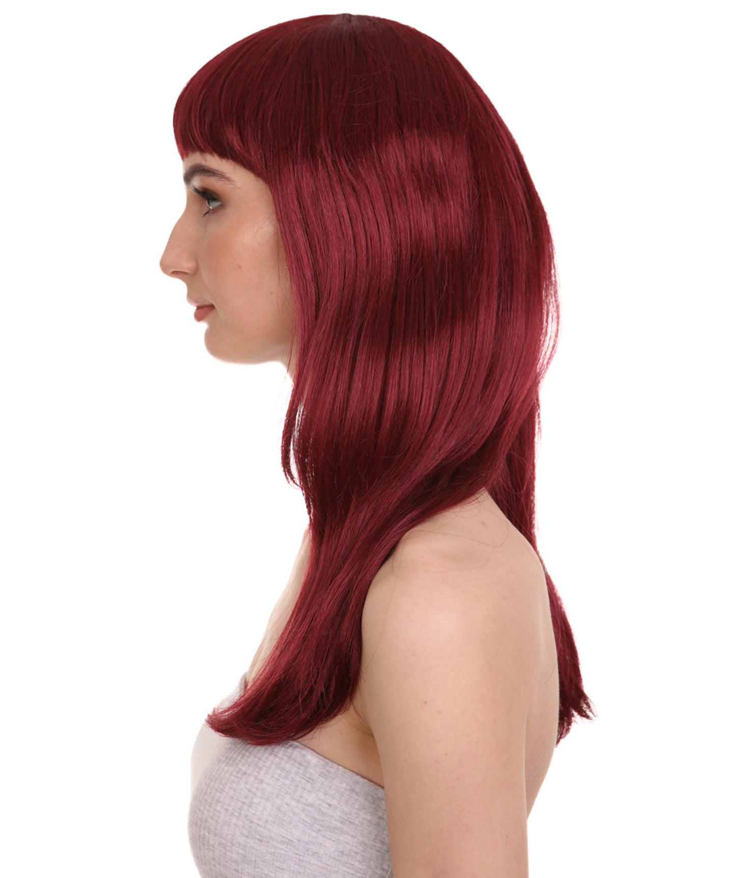 Wigs2you ハロウィン パーティー プレミアム レディース H-1037 とても快適なグラマー グリーン ウィッグ バーガンディ色