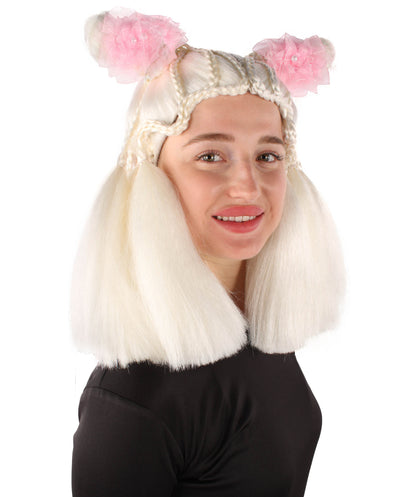 女性用H-5881 ホワイト ウィッグ ハロウィンに最適 難燃性合成ファイバー