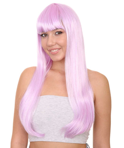 ロングボブライトパープル女性用ウィッグ H-3342 華やかなパーティーイベント準備完了のハロウィンウィッグ プレミアム通気性のあるキャップレスキャップ