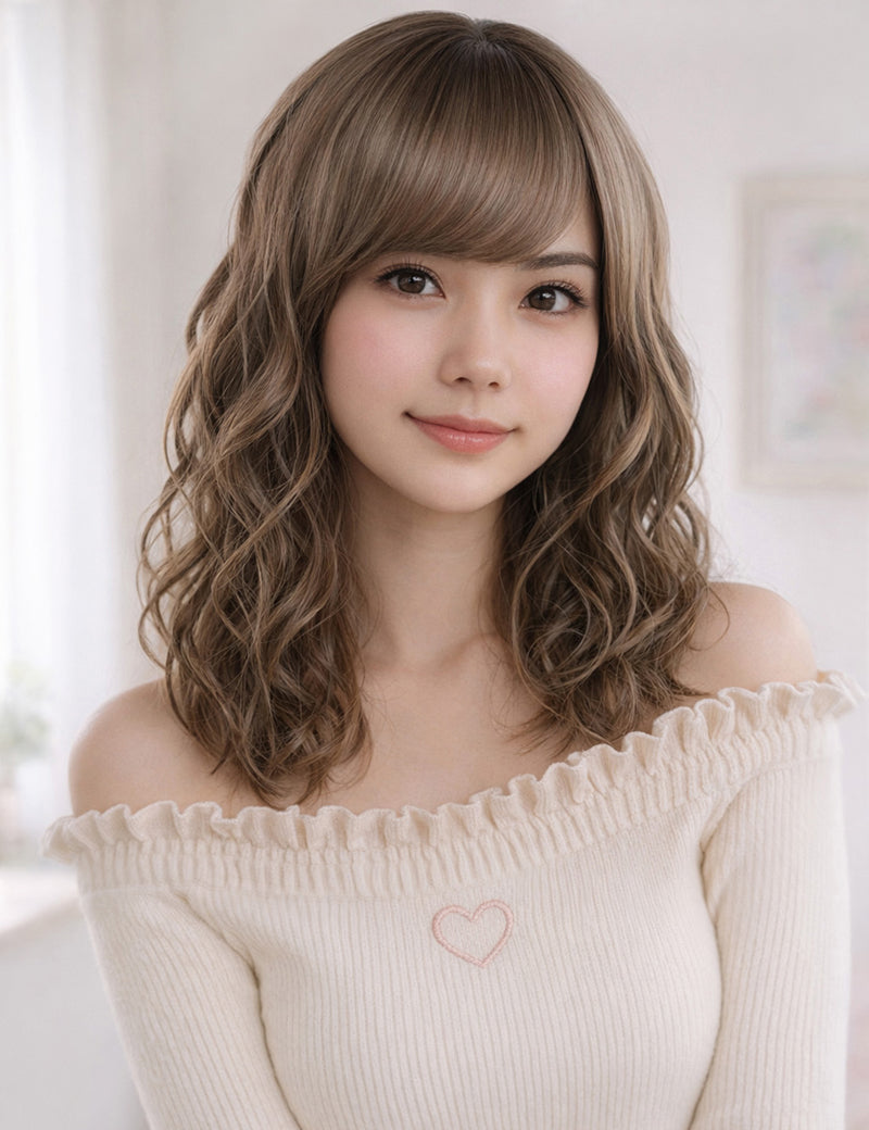 Wigs2you W-1023 自然で程よいボリュームのなみなみカールミディアムウィッグ | どんなスタイルにあわせてもオシャレ度アップ | ウィッグネット付き