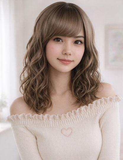 Wigs2you W-1023 自然で程よいボリュームのなみなみカールミディアムウィッグ | どんなスタイルにあわせてもオシャレ度アップ | ウィッグネット付き