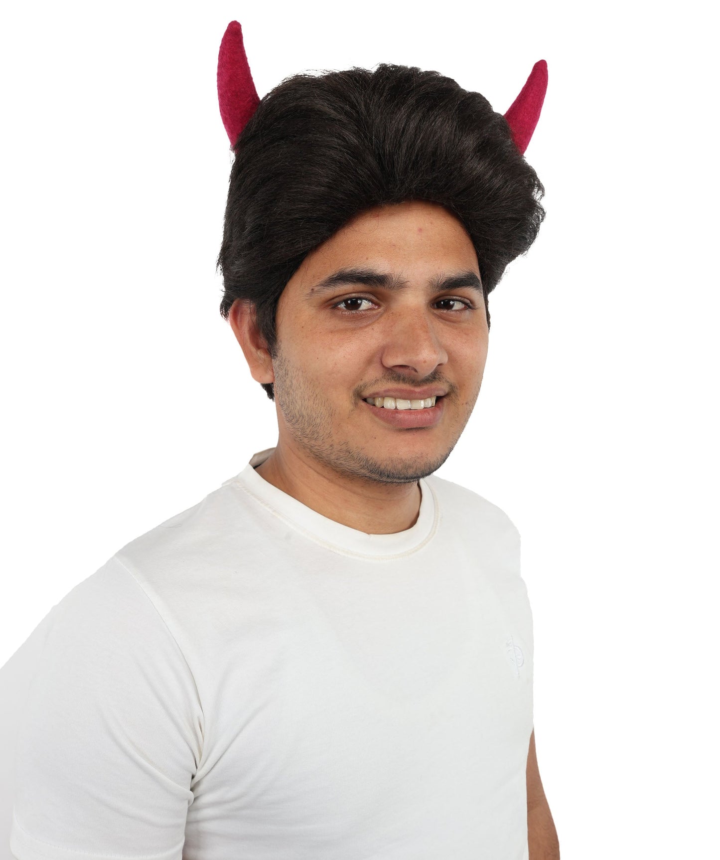 Wigs2you  H-7064 大人用男性用ファンタジー悪魔フルウィッグ（角付き）ダークブラウン合成繊維製。ハロウィン、パーティー、舞台、ロールプレイに。