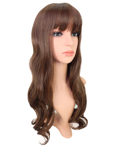 Wigs2you H-6906 女性用 22インチ ダークブラウン セミロングボブウィッグ（前髪付き）| 耐熱性合成繊維使用 | 軽量な通気性キャップ付きウィッグ