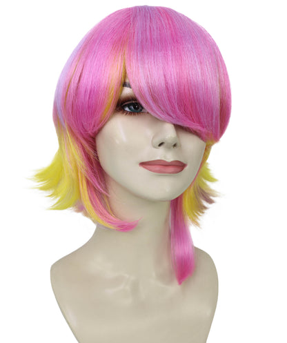Wigs2you H-6933 大人女性用 パステルピンク＆イエローグラデーション ショートレイヤードボブカットウィッグ｜難燃性合成繊維｜ハロウィンやコスプレに使えるフリップエンドウィッグ