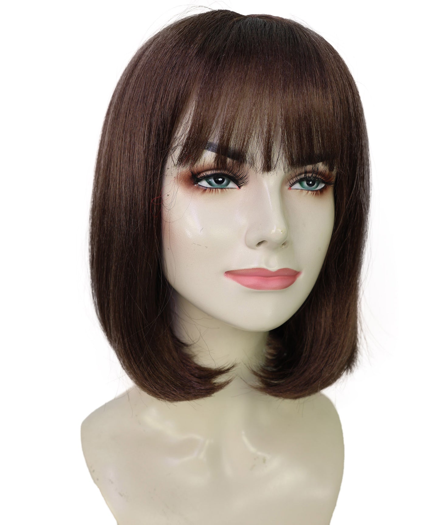Wigs2you H-6908 女性用 12インチ アーモンドブラウン ショートボブウィッグ（前髪付き）｜耐熱性合成繊維使用｜自然で軽量な通気性キャップ付きウィッグ