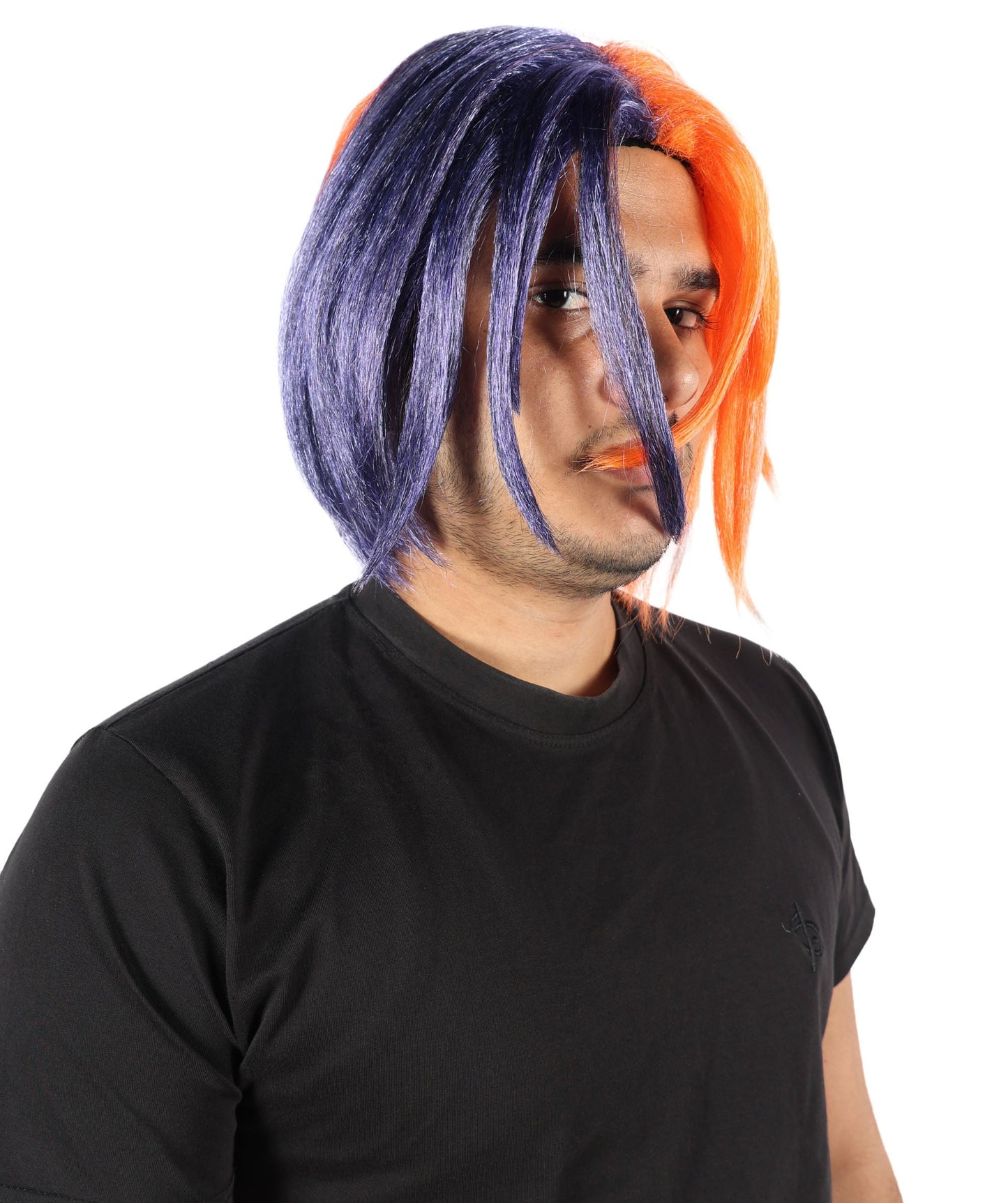 Wigs2you  H-7071 大人用メンズショートストレートフルウィッグ オレンジ＆ダークブルー 12インチ 難燃性合成繊維 キャップレスデザイン ハロウィンやパーティーに最適