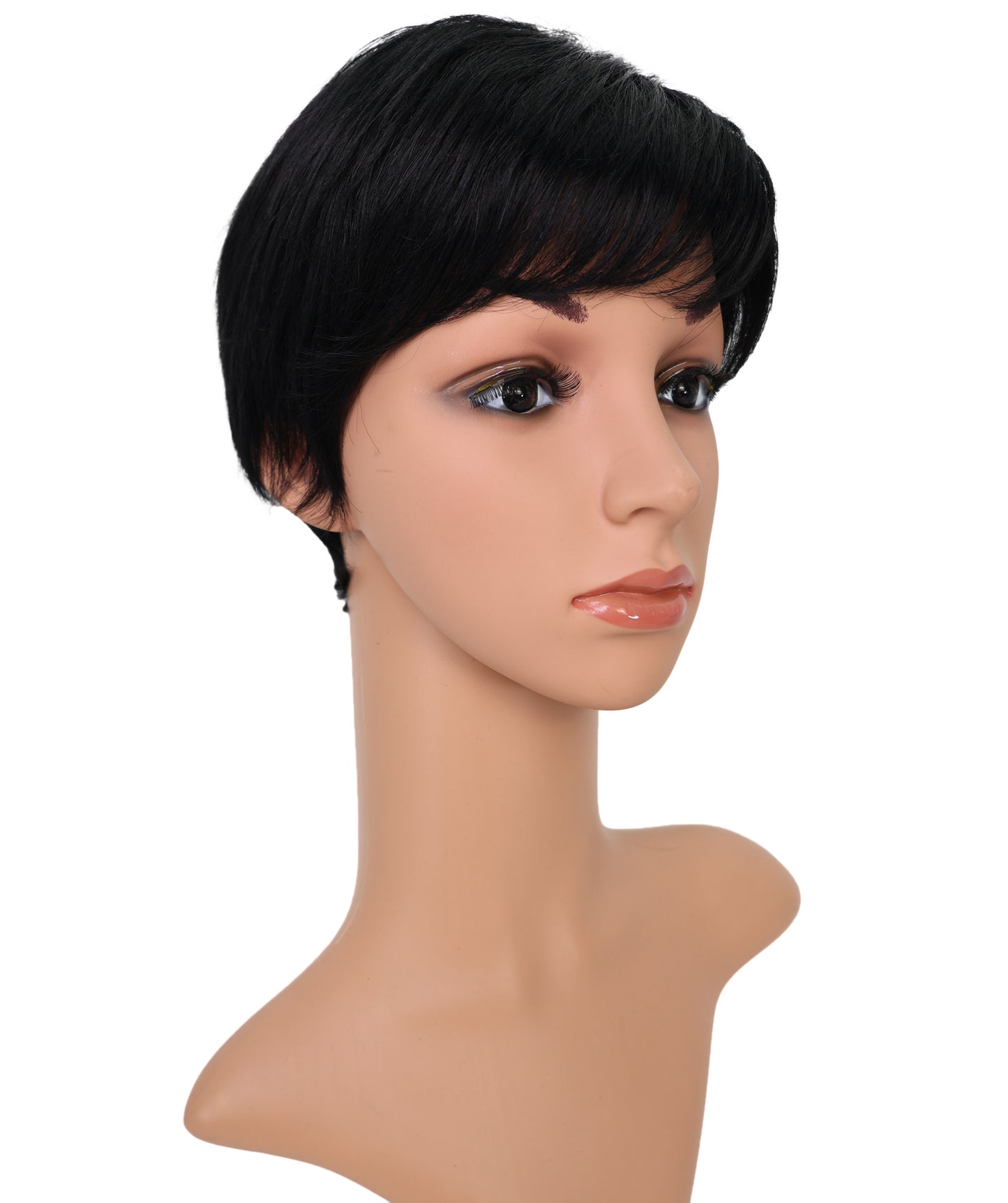 Wigs2you HH-188 ショートウィッグ _ 100%人毛、8.5" ナチュラル黒ピクシーカット _ 軽量医療用・日常用