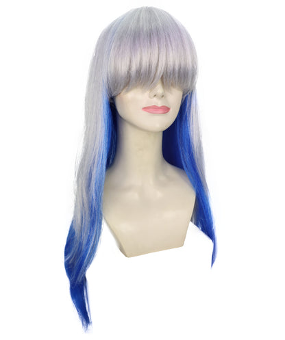 Wigs2you H-6934 大人女性用ロングウェーブシルバー＆ブルーグラデーションウィッグ｜難燃性合成繊維｜ハロウィンやコスプレに最適なフリップエンドウィッグ