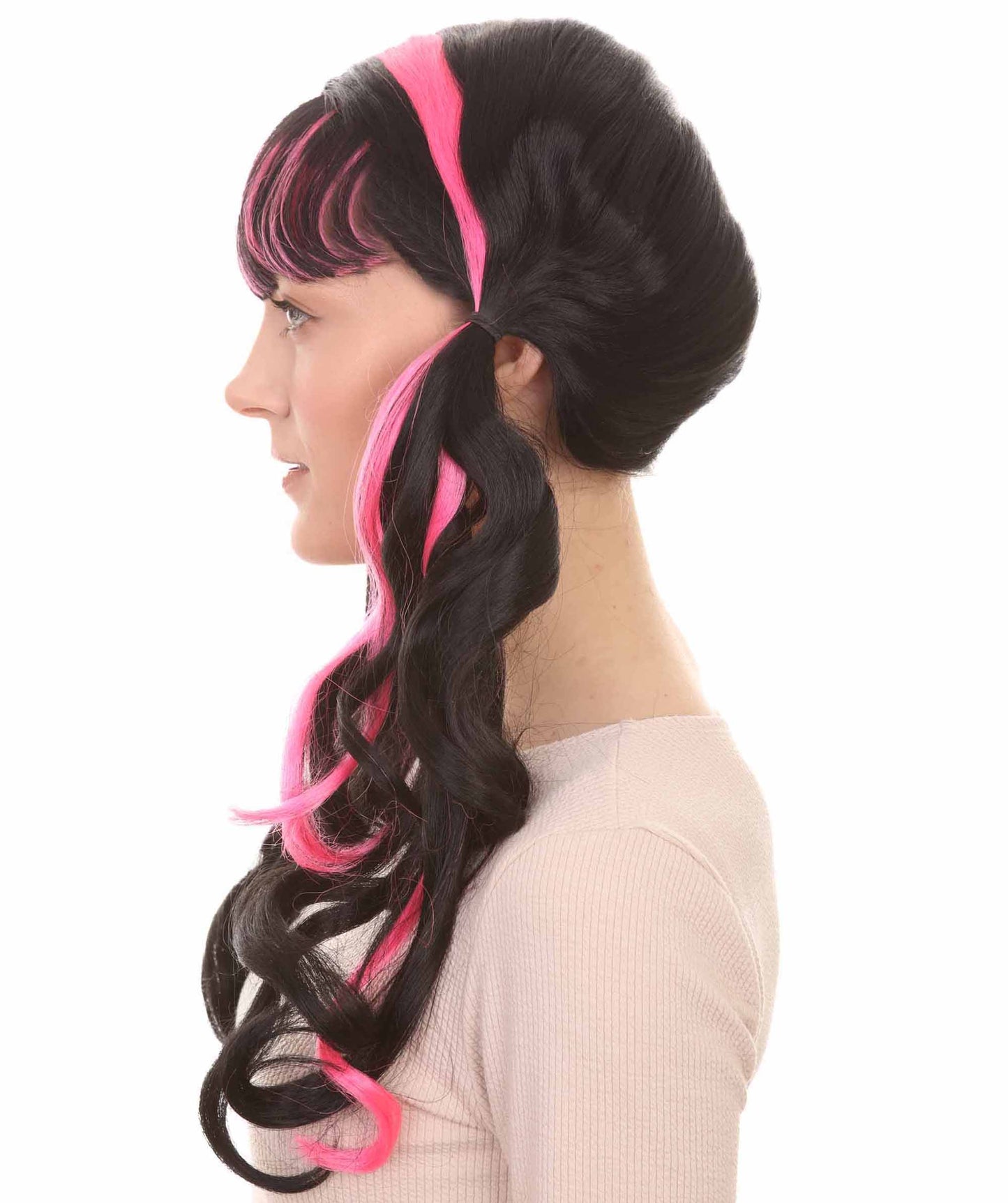 女性用モンスターハイ ドラキュローラ ポニーテールカーリーウィッグ マルチカラー TV/映画ウィッグ H-4684 プレミアム通気性キャップレスキャップ