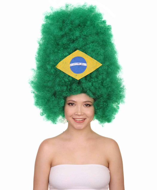 ブラジルフラッグ スポーツパーティージャンボアフロウィッグ H-3946 プレミアム 通気性の良い キャップレスキャップ