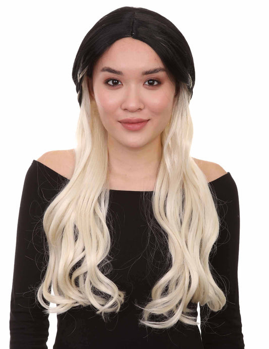 ブロンドの女子高生レディースウィッグ | ロングツートンカラーのコスプレハロウィンウィッグ | プレミアム通気性キャップレスキャップ H-411