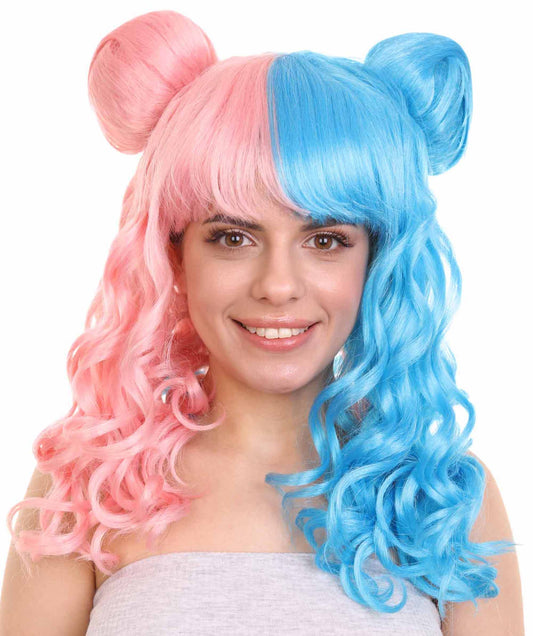 ツートーン ピンク&ブルー バンズウィッグ H-3569 セクシーコスプレパーティーハロウィンウィッグ プレミアム 通気性の良い キャップレスキャップ