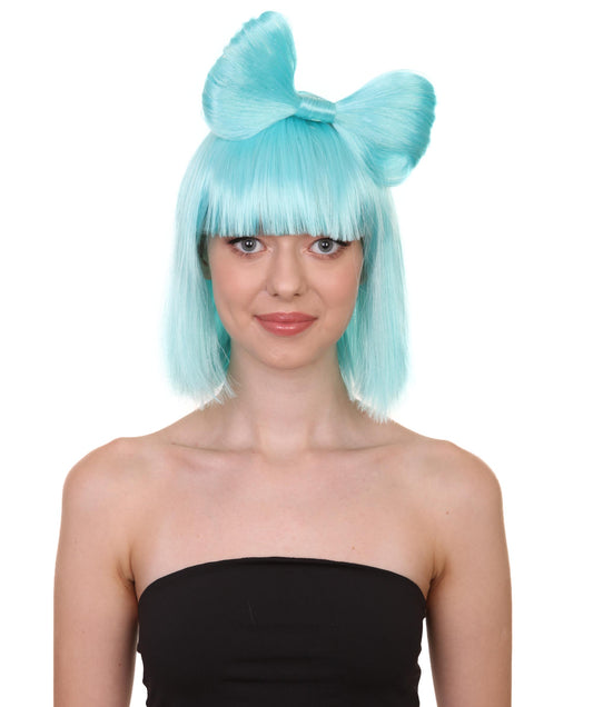 大人の女性用 H-1663 ライトブルーバタフライボウウィッグ セレブリティウィッグ ハロウィン用 プレミアム通気性キャップレスキャップ