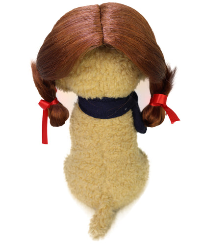 Wigs2you P-046 ペット用犬ウィッグ＆ヘッドギア｜赤茶色（オーバーンブラウン）のふわふわ合成繊維ウィッグ・通常キャップ付き｜耐熱性ショートスタイル・小型ペット向け