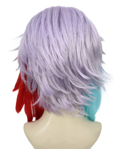 Wigs2you H-6932 大人女性用アニメ風グラデーションコスプレウィッグ｜レッド＆ブルーのツートンカラーのオンブレチップとシルバーのレイヤードベース｜ハロウィンやコスプレに最適