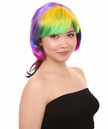 ハロウィンパーティープレミアムレディースH-2563 スイートキャンディウィッグ マルチカラー セクシーコスプレパーティーウィッグ プレミアム通気性のキャップレスキャップ
