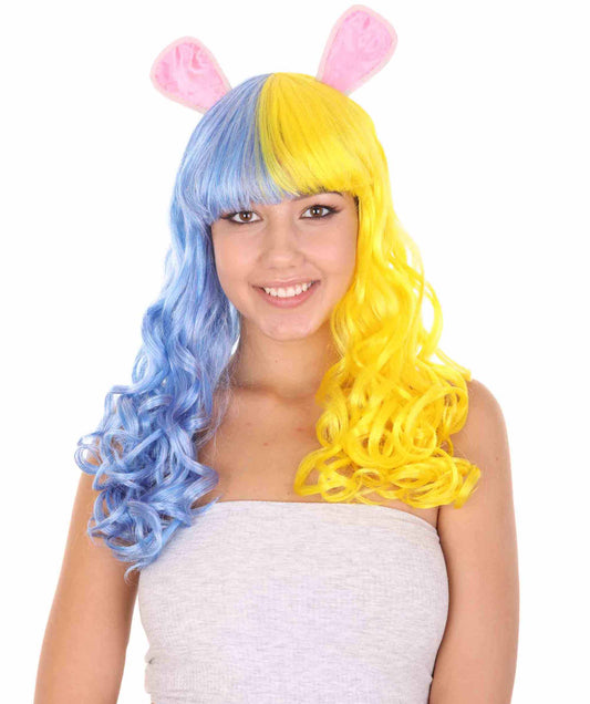 Wigs2you ハロウィンパーティープレミアムレディース H-1780 華やかに見えるイースターバニー ブルー＆イエローのロングウェーブパーティーウィッグ