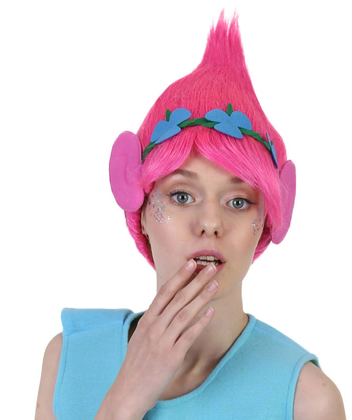 コスプレウィッグ Poppy Trolls イヤー付き H-3570 ピンク コスプレハロウィンウィッグ プレミアム 通気性の良い キャップレスキャップ