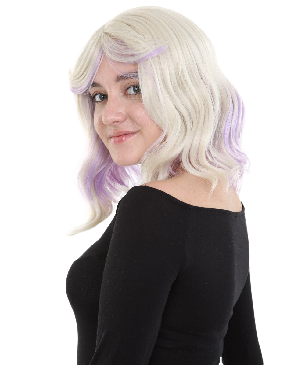 女性用ショルダーレングス ウェービーウィッグ ブロンドパープル H-5193 コスプレウィッグ プレミアム通気性キャップレスキャップ