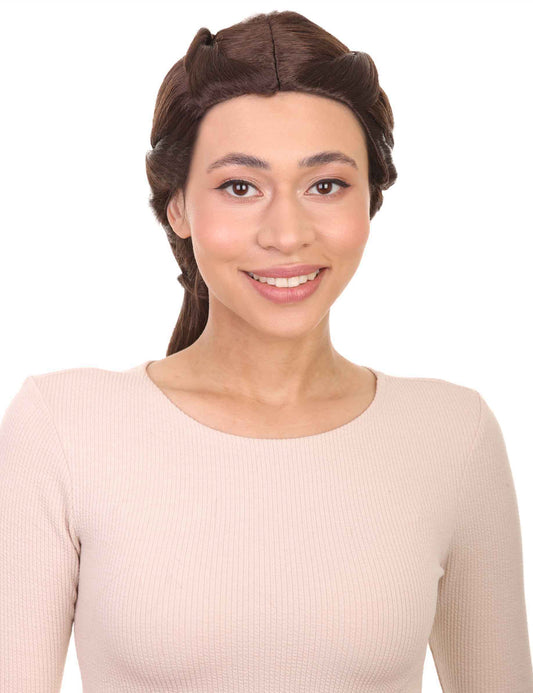 婦人用王女かつら|花によるTraditioal三つ編みにされたかつら|割増空気を通すCaplessなキャップH-426