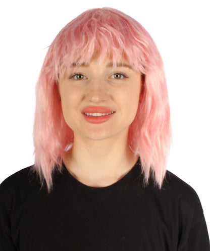 女性用 肩までの長さの前髪つき ウェービーコスプレウィッグ ピンク H-5229_3 ファンシースタイル プレミアムハロウィンパーティーウィッグコレクション