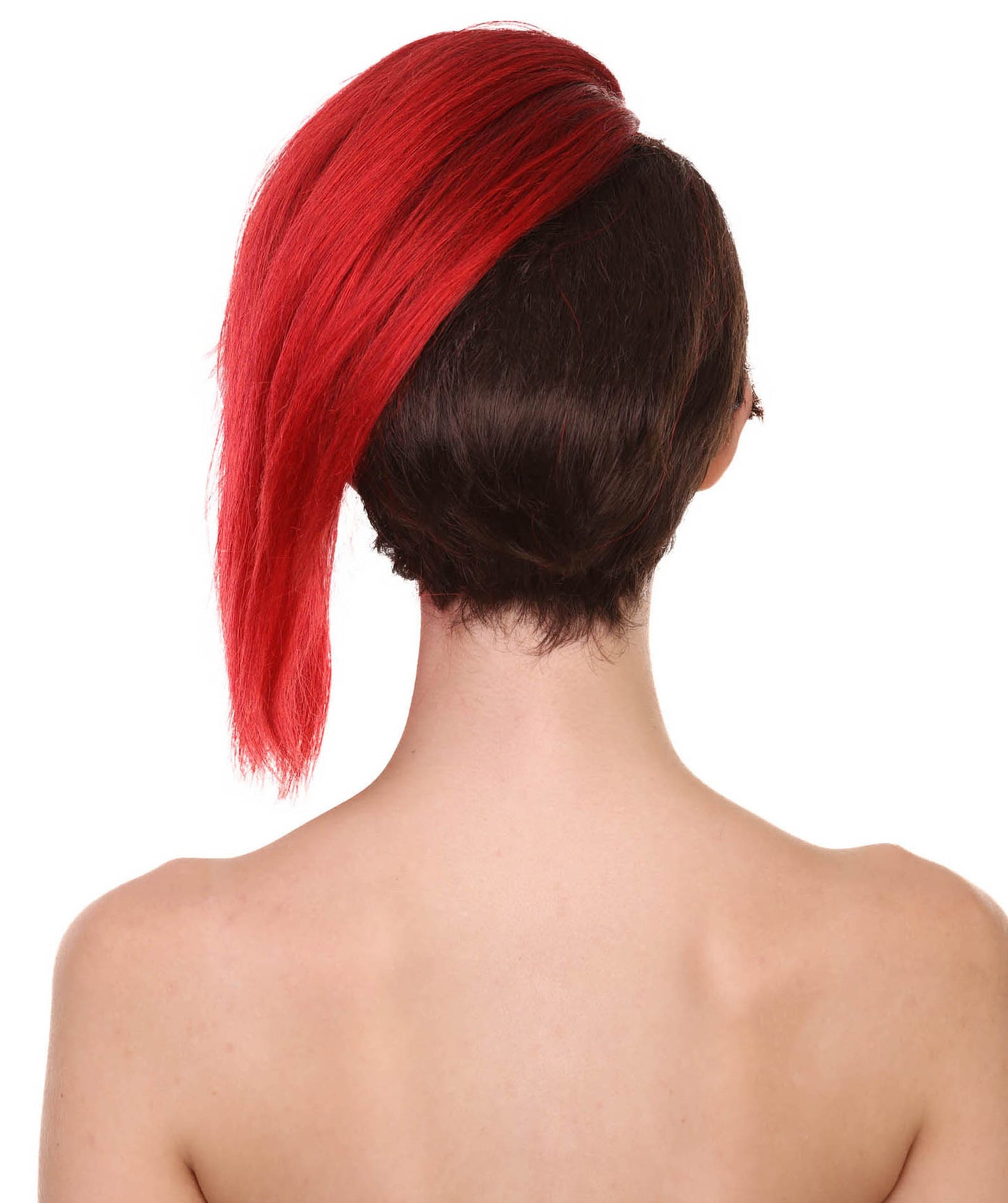 プレミアムハロウィンパーティーレディ H-5467 ミディアムレングス レッドブラックバレリーパンクウィッグ 赤と黒