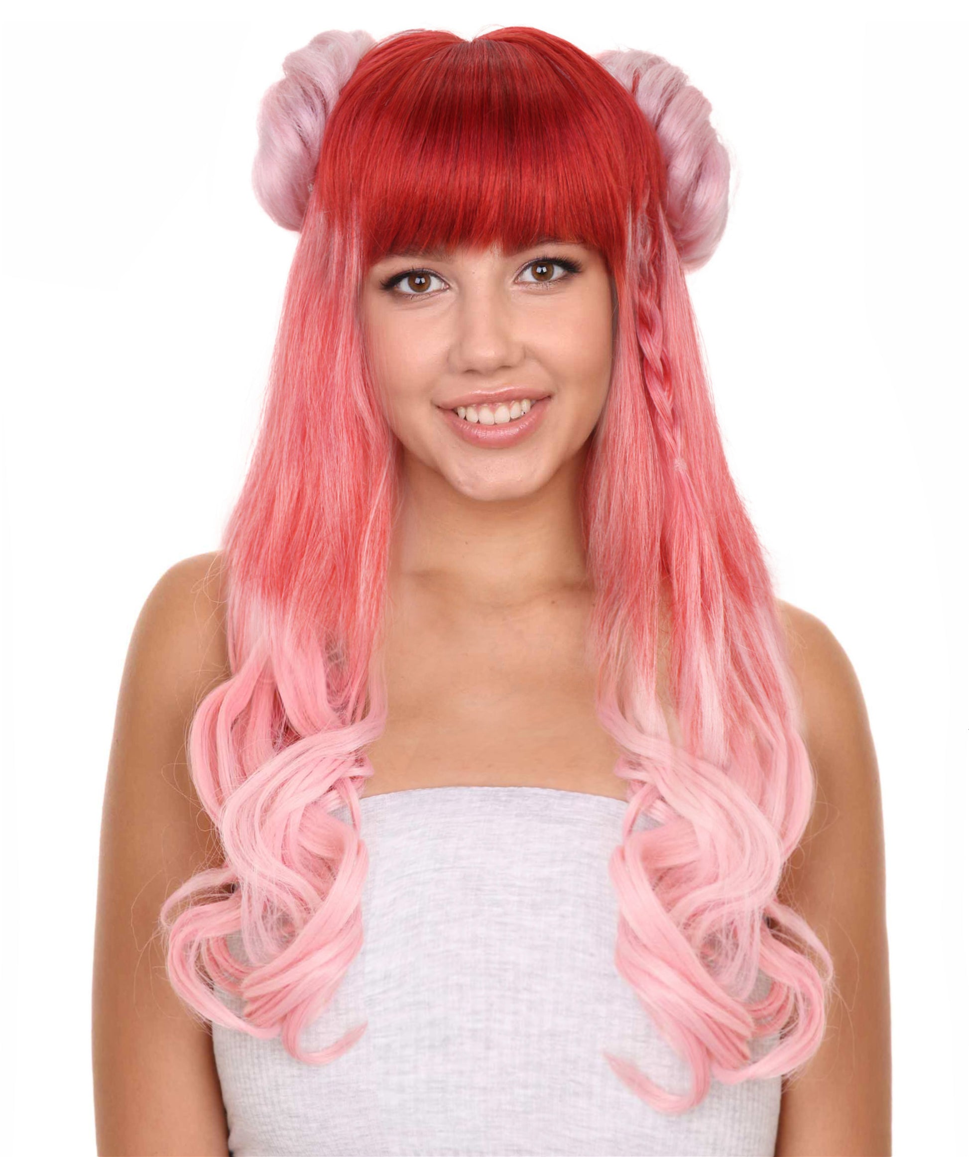 女性用 H-6000 レッドオンブル ロングカーリー コスプレウィッグ ハロウィンやコスプレイベントに最適 難燃性合成繊維