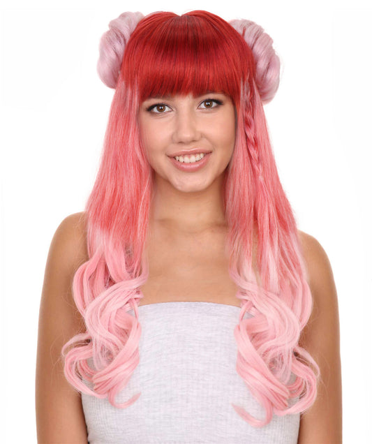 女性用 H-6000 レッドオンブル ロングカーリー コスプレウィッグ ハロウィンやコスプレイベントに最適 難燃性合成繊維