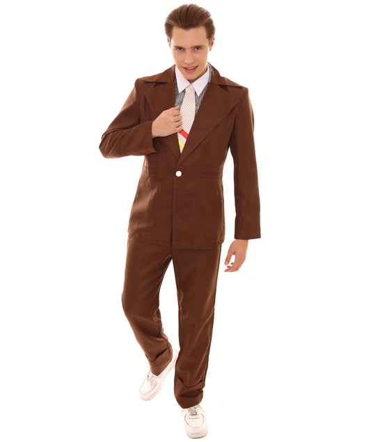 男性用 JCP-002_7 70'sロックスター スーツ コスチューム ディッキーとタイ付き プレミアム ブラウン ハロウィンコスチューム