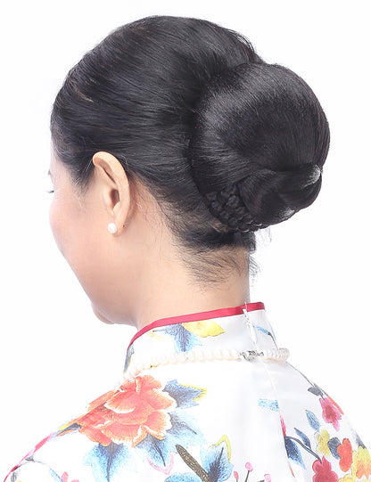 女性 W-8419 のクリーンでナチュラルなラップシニョンバンズヘアスタイル ミディアムオーバン 合成繊維