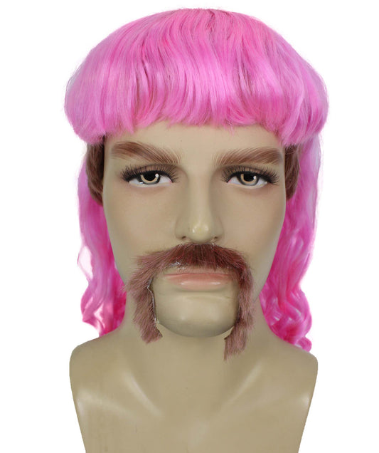 ハロウィンパーティープレミアムメンズH-5565_LPKライトピンクマレットウィッグとヒゲセット プレミアムハロウィンウィッグ