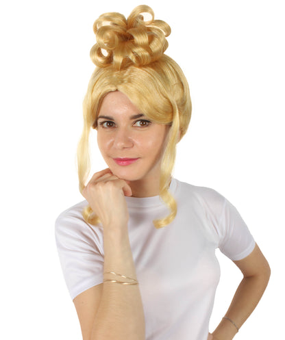 ハロウィンパーティプレミアムレディース H-5744 ドラッグレーステレビ番組ブロンド中分けアップドウィッグ